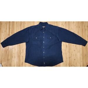 Woolrich Chamois Flannel Shirt Mens XL Button Blue Pockets Heavyweight Shacket